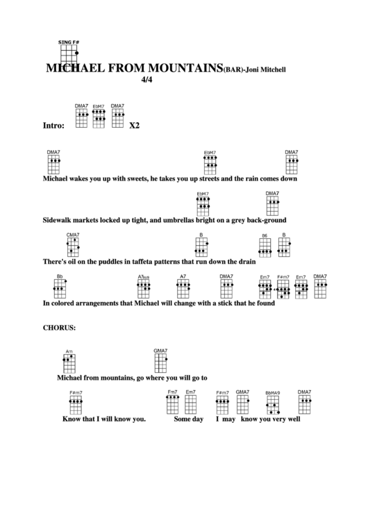 Chord Chart - Joni Mitchell - Michael From Mountains(Bar) Printable pdf