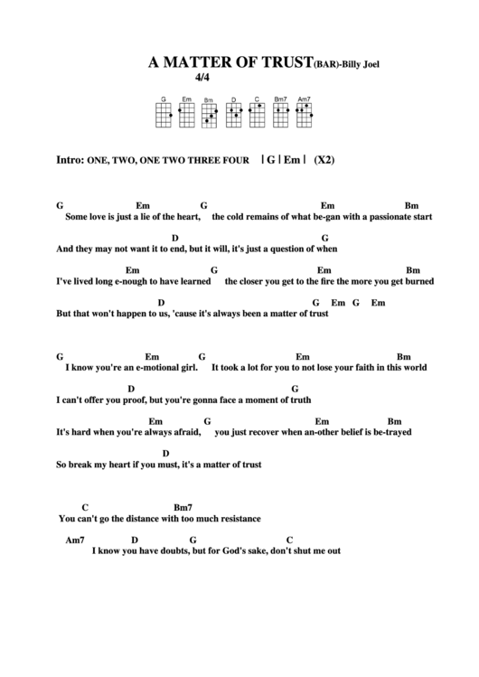 Chord Chart - Billy Joel - A Matter Of Trust (Bar) Printable pdf