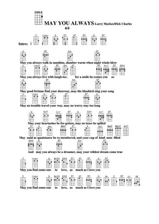 Chord Chart - Larry Markes/dick Charles - May You Always Printable pdf