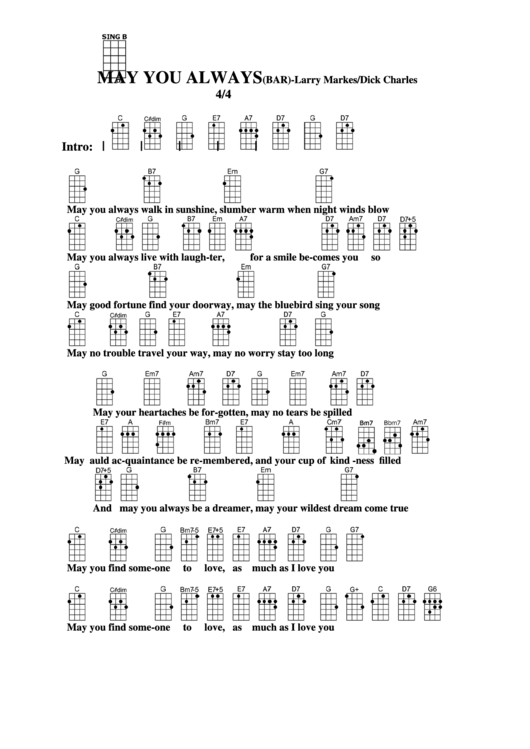 Chord Chart - Larry Markes/dick Charles - May You Always(Bar) Printable pdf