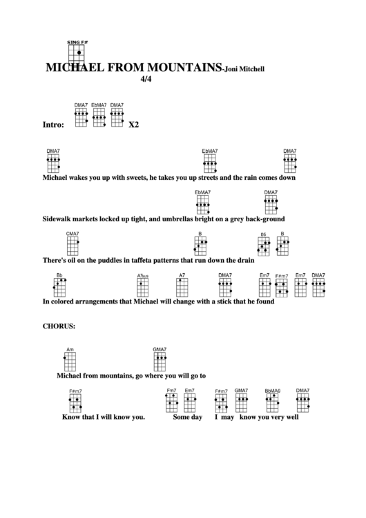 Chord Chart - Joni Mitchell - Michael From Mountains Printable pdf