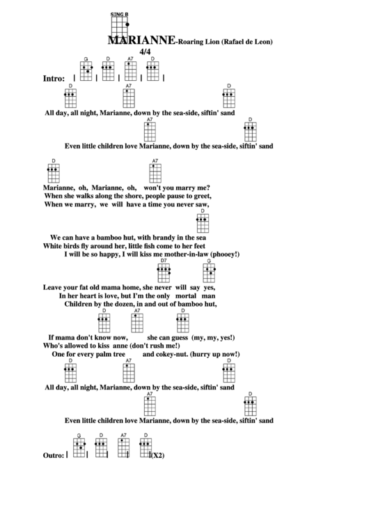 Chord Chart - Roaring Lion (Rafael De Leon) - Marianne Printable pdf