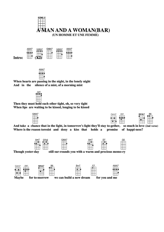 Chord Chart - A Man And A Woman(Bar) Printable pdf