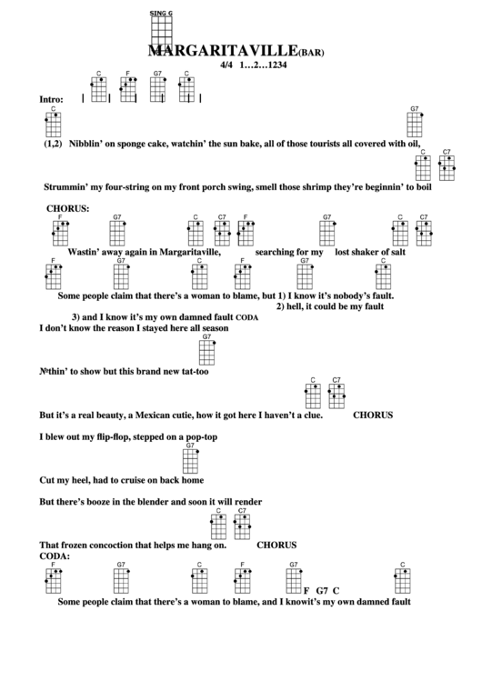 Chord Chart - Margaritaville (Bar) Printable pdf