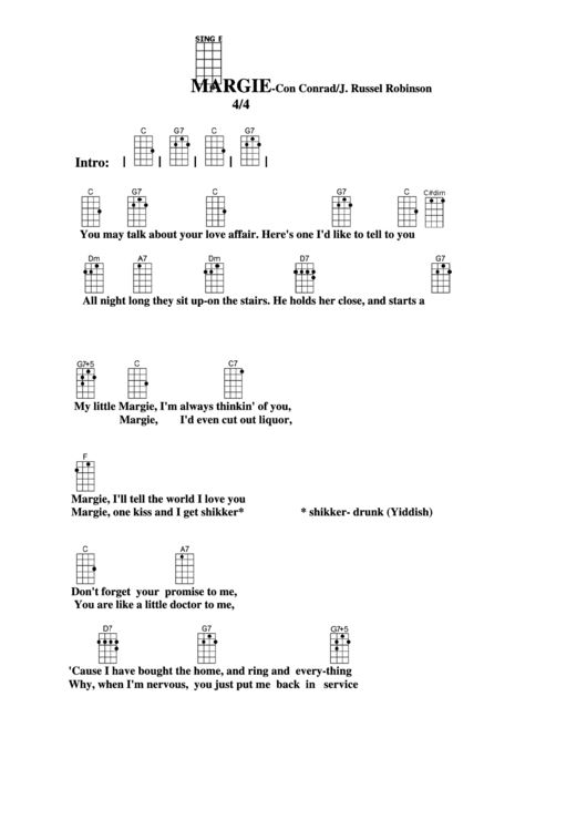 Chord Chart - Con Conrad/j. Russel Robinson - Margie Printable pdf