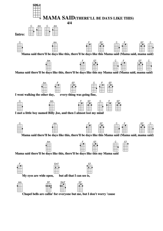 Chord Chart - Mama Said Printable pdf