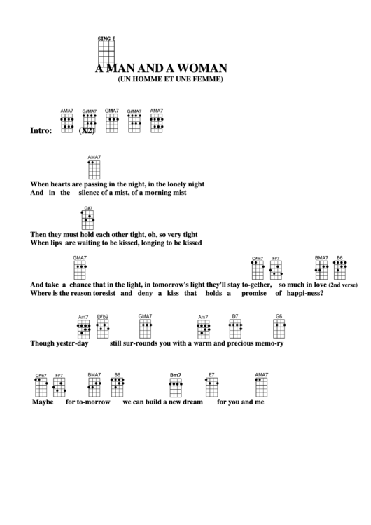Chord Chart - A Man And A Woman Printable pdf