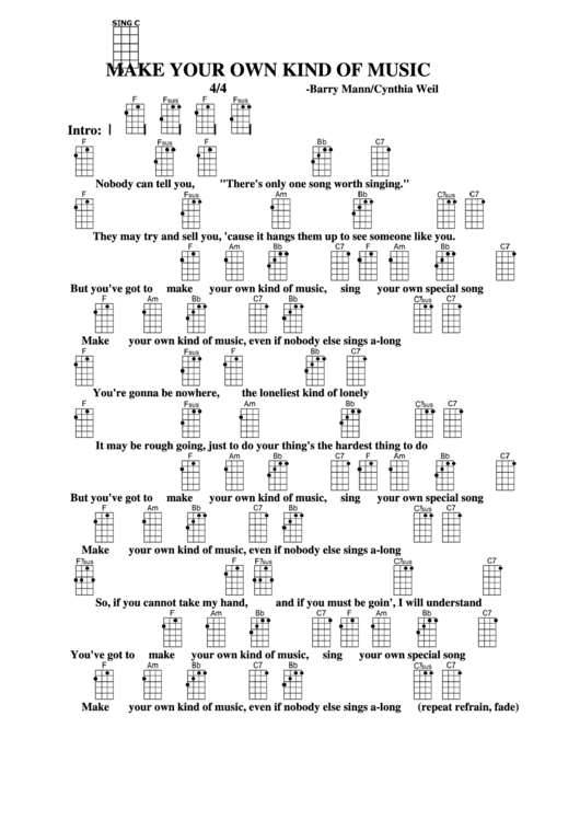 Make Your Own Kind Of Music-Barry Mann/cynthia Weil Chord Chart Printable pdf