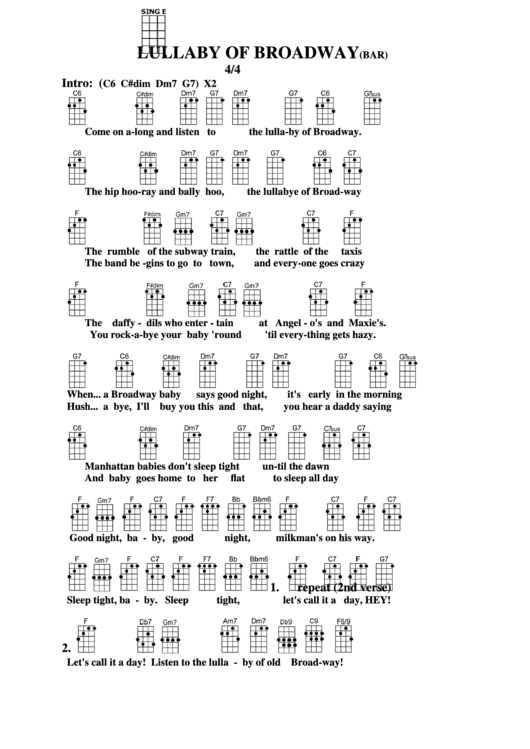 Chord Chart - Lullaby Of Broadway (Bar) Printable pdf