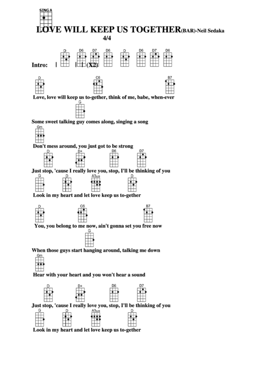 Chord Chart - Neil Sedaka - Love Will Keep Us Together(Bar) Printable pdf