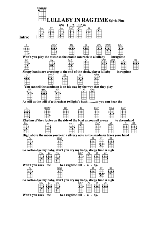 Chord Chart - D-Sylvia Fine - Lullaby In Ragtime Printable pdf