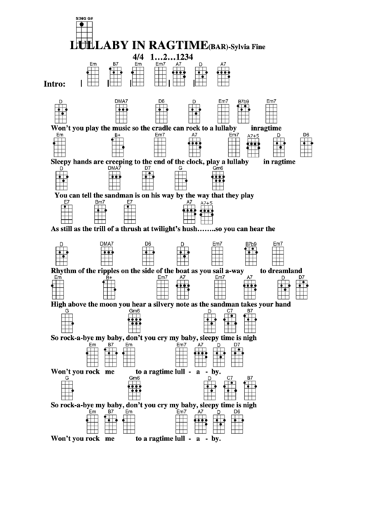 Chord Chart - D-Sylvia Fine - Lullaby In Ragtime (Bar) Printable pdf