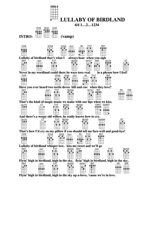 Lullaby Of Birdland Chord Chart Printable pdf