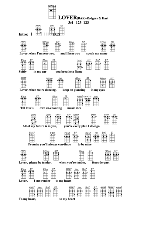 Chord Chart - Rodgers & Hart - Lover (Bar) Printable pdf