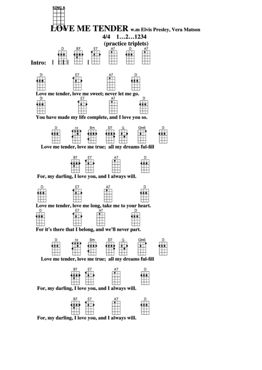 Chord Chart - D W.m Elvis Presley, Vera Matson - Love Me Tender Printable pdf