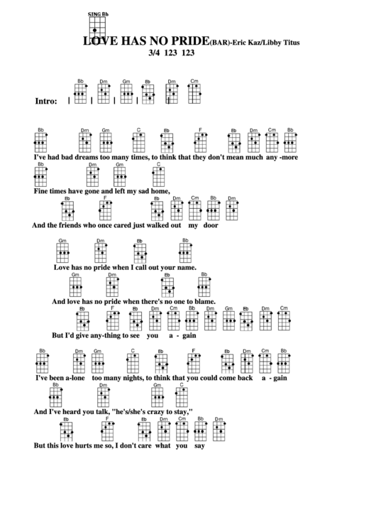 Chord Chart - Eric Kaz/libby Titus - Love Has No Pride (Bar) Printable pdf