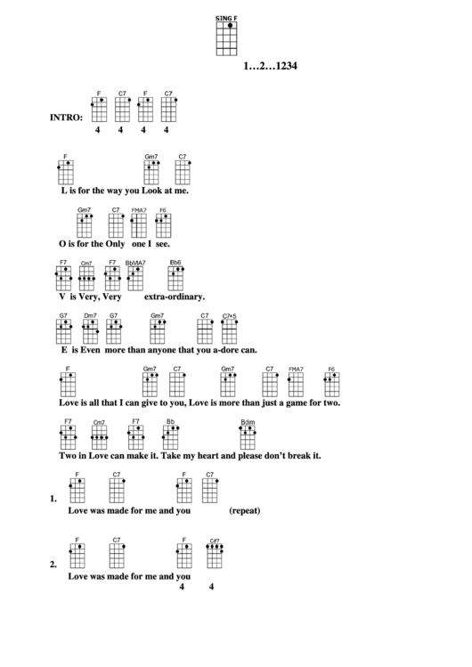 L.o.v.e. With Key Change Chord Chart Printable pdf