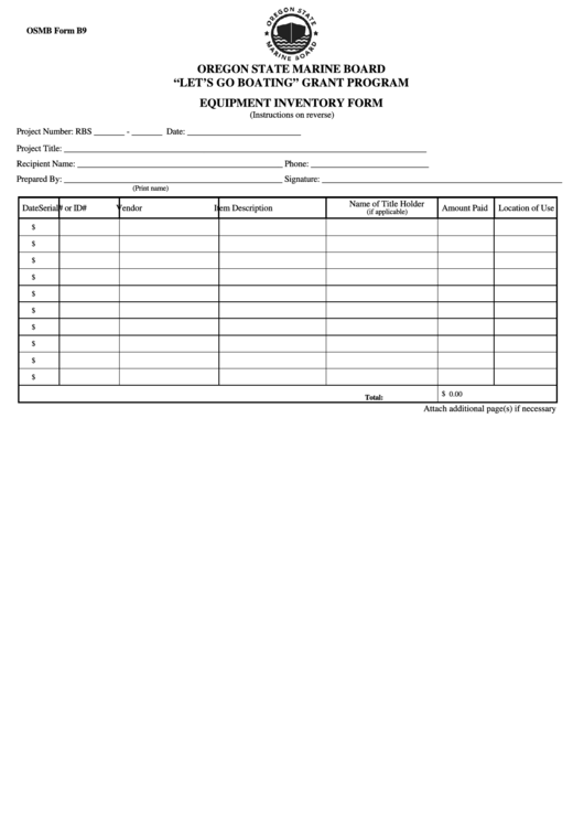 Fillable Equipment Inventory Form Printable pdf