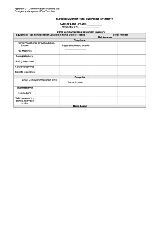 Clinic Communications Equipment Inventory Printable pdf