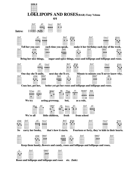 Chord Chart - Tony Velona - Lollipops And Roses (Bar) Printable pdf