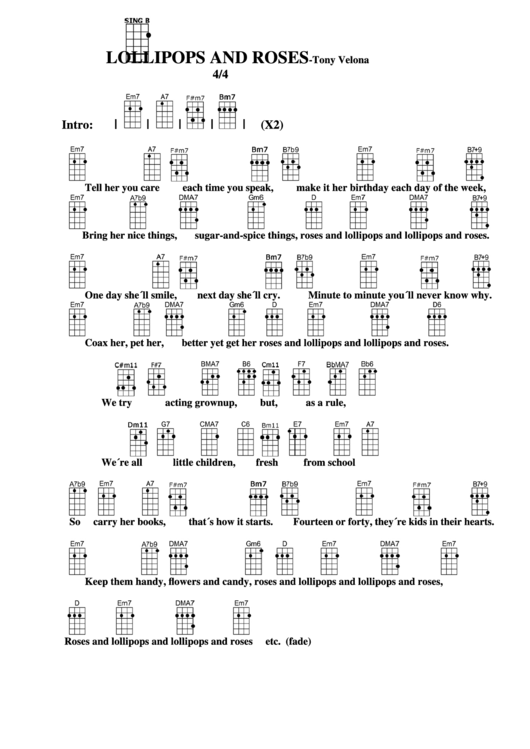 Chord Chart - Tony Velona - Lollipops And Roses Printable pdf