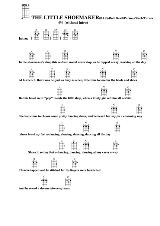Chord Chart - Rudi Revil/parsons/korb/turner - The Little Shoemaker (Bar) Printable pdf