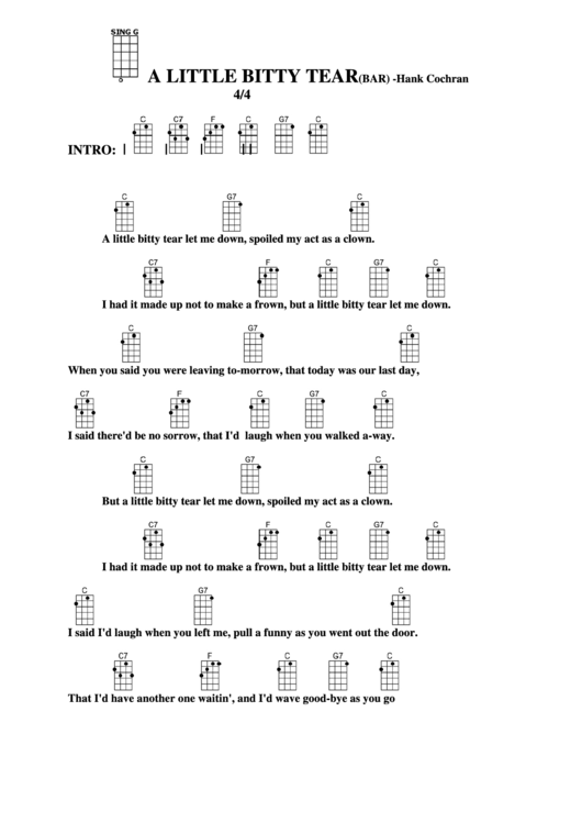 Chord Chart - Hank Cochran - A Little Bitty Tear(Bar) Printable pdf