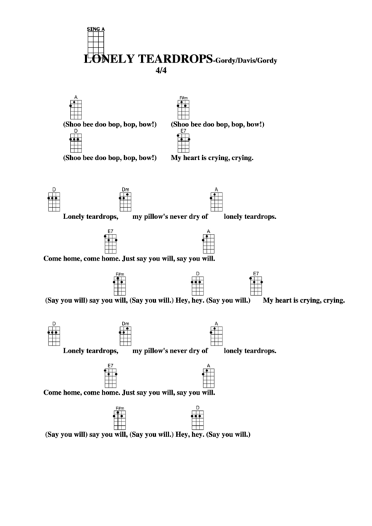 Chord Chart - Gordy/davis/gordy - Lonely Teardrops Printable pdf