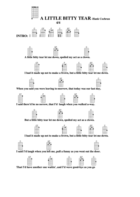 Chord Chart - Hank Cochran - A Little Bitty Tear Printable pdf