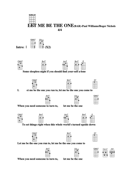 Let Me Be The One(Bar)-Paul Williams/roger Nichols Chord Chart Printable pdf