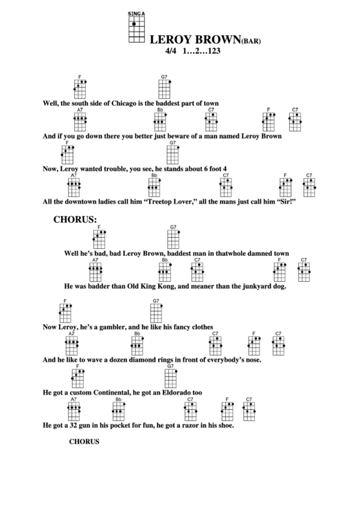 Chord Chart - Leroy Brown(Bar) Printable pdf