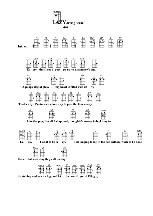 Chord Chart - Irving Berlin - Lazy Printable pdf