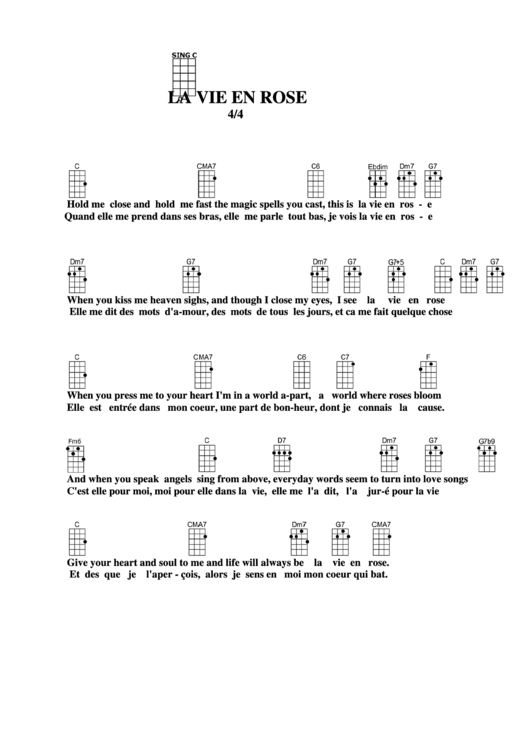 La Vie En Rose Chord Chart Printable pdf