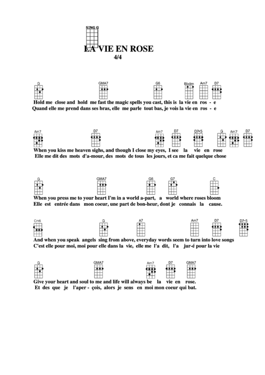La Vie En Rose-G Chord Chart Printable pdf