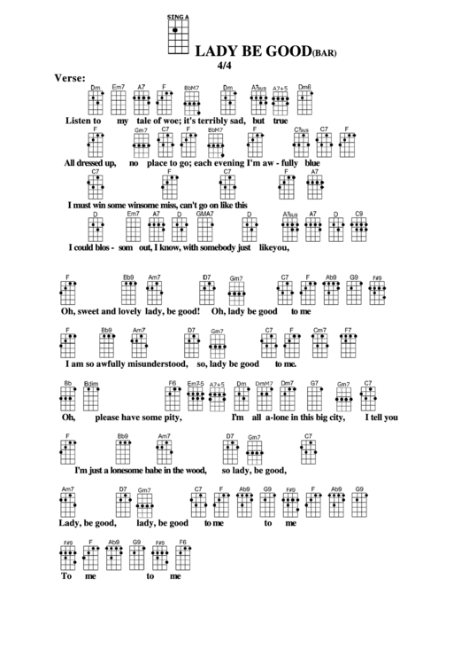 Chord Chart - Lady Be Good (Bar) Printable pdf
