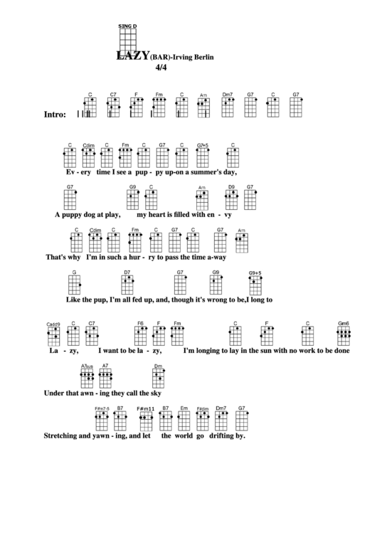 Chord Chart - Irving Berlin - Lazy (Bar) Printable pdf