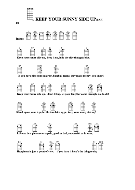 Chord Chart - Keep Your Sunny Side Up(Bar) Printable pdf