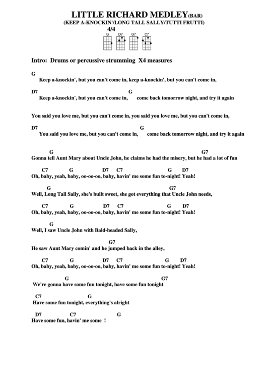 Chord Chart - Little Richard Medley(Bar) Printable pdf
