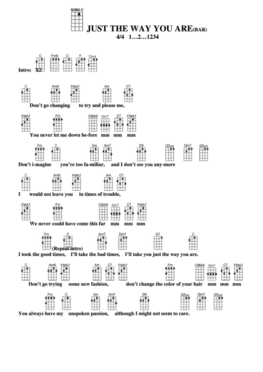 Chord Chart - Just The Way You Are (Bar) Printable pdf