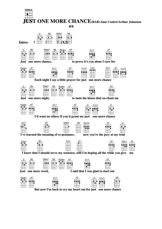 Chord Chart Sam Coslow/arthur Johnston Just One More Chance(Bar) printable pdf download