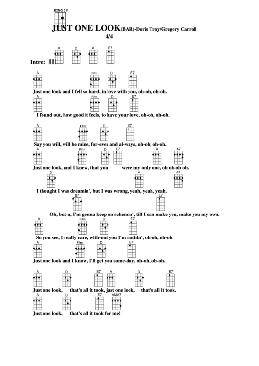 Chord Chart - Doris Troy/gregory Carroll - Just One Look (Bar) Printable pdf