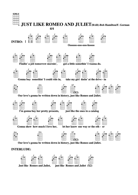 Chord Chart - Bob Hamilton/f. Gorman - Just Like Romeo And Juliet (Bar) Printable pdf