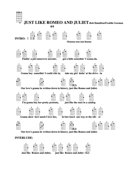 Chord Chart - Bob Hamilton/f. Gorman - Just Like Romeo And Juliet Printable pdf