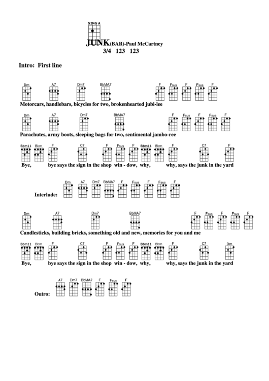 Chord Chart - Paul Mccartney - Junk (Bar) Printable pdf