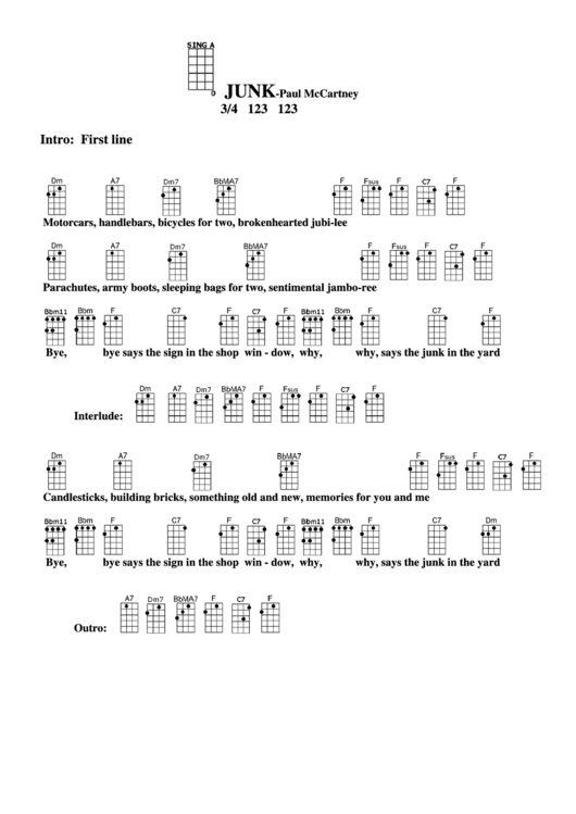 Chord Chart - Paul Mccartney - Junk Printable pdf