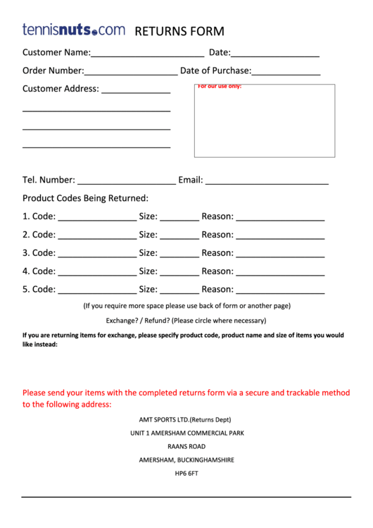 Sample Merchandise Returns Form Printable pdf