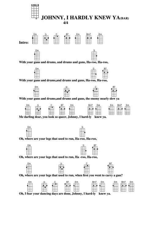 Chord Chart - Johnny, I Hardly Knew Ya(Bar) Printable pdf
