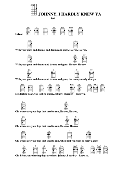 Chord Chart - Johnny, I Hardly Knew Ya Printable pdf