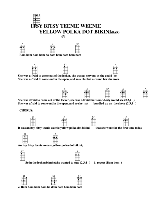 Chord Chart - Itsy Bitsy Teenie Weenie Yellow Polka Dot Bikini (Bar) Printable pdf