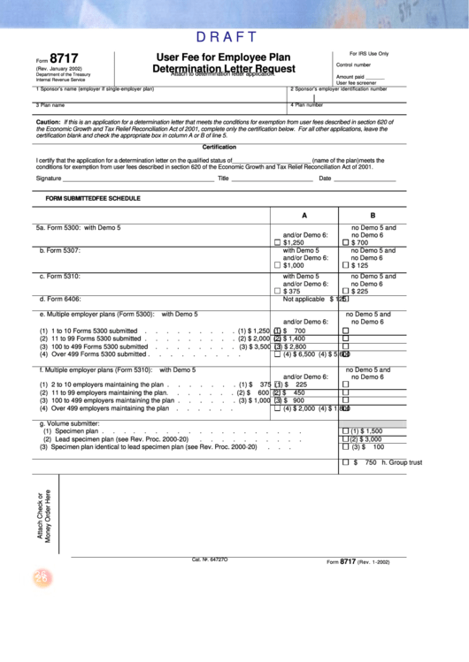 Form 8717 - User Fee For Employee Plan Determination Letter Request Printable pdf